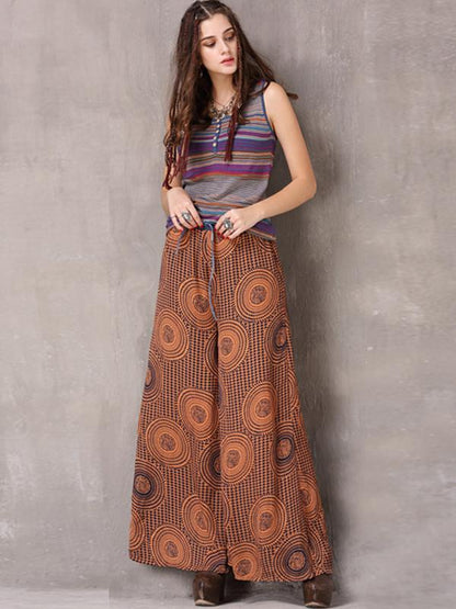 Printed Chiffon Wide Leg Casual Pants