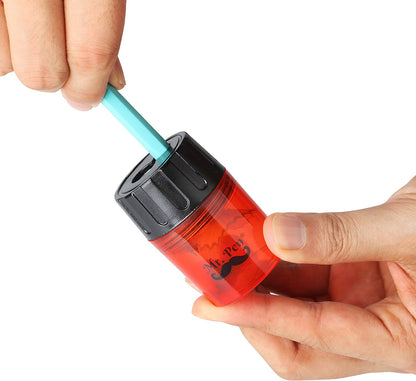 Handheld Manual Pencil Sharpener with 2 Sharpening Holes and Screw-on Lid, Pack of 6