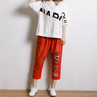 Embroidered And Half-Applique Letters T-Shirt