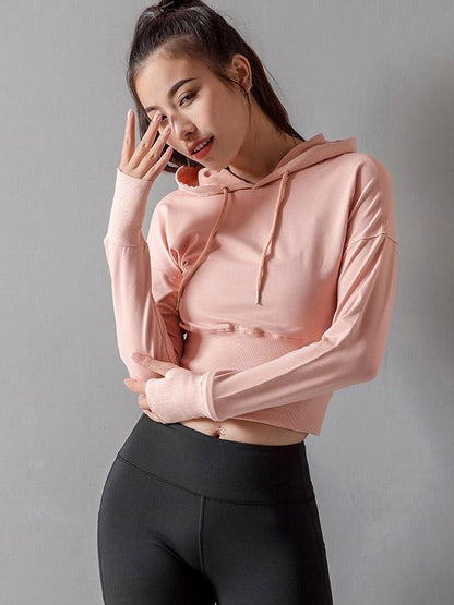 Fashion Solid Long Sleeves Sports Hoodies&Sweatshirt Tops