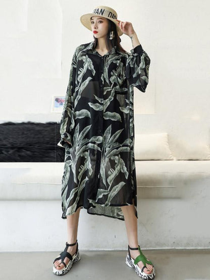 Chiffon Light Sun-protection High-low Asymmetric Blouse Dress