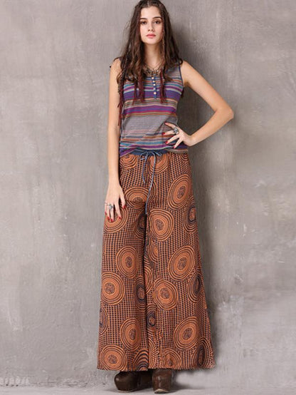 Printed Chiffon Wide Leg Casual Pants