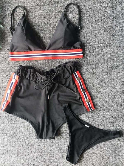 Three-Piece Triangle Ruched Bikini Swimsuit