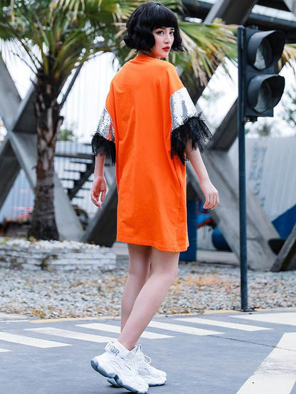 Leisure Cartoon Print Split-Joint Shirt Dress