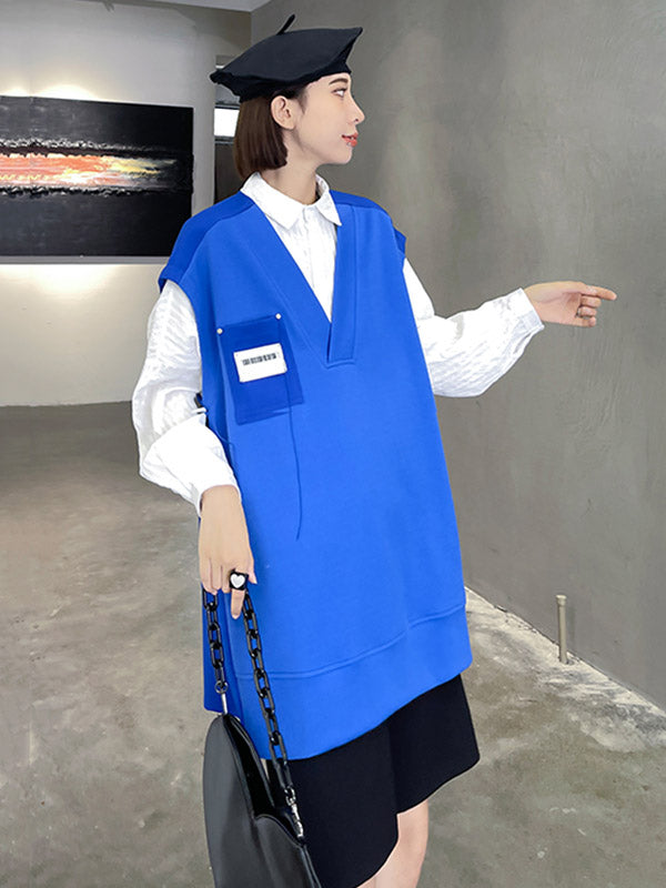 Simple Asymmetric V-Neck Sleeveless Vest Outerwear