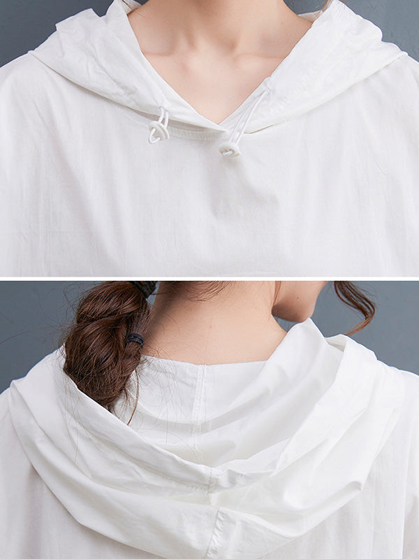 Urban Black&White Split-Side Short Sleeves Hooded Midi Dress