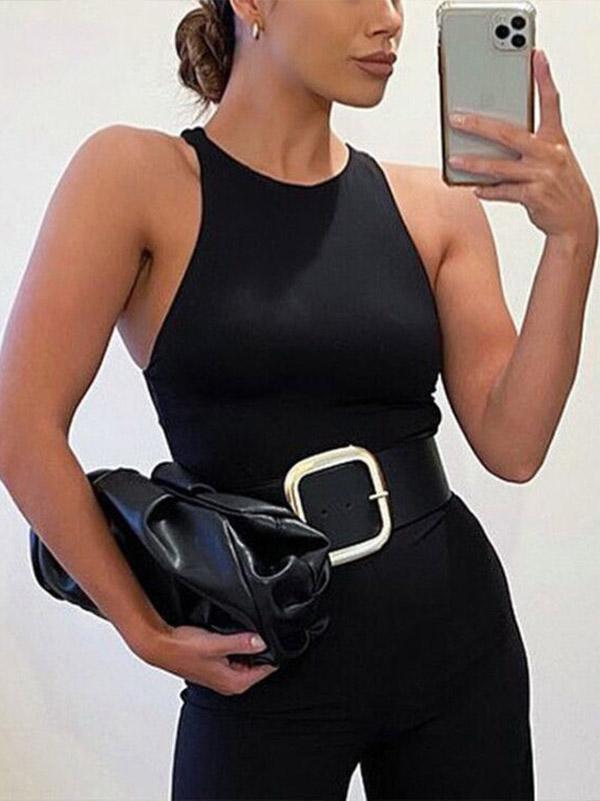 Sexy Solid Color Sleeveless Bodysuits