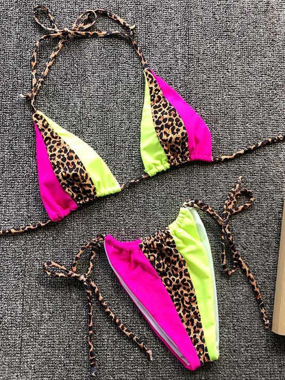 Split-joint Leopard Bandage Bikinis Swimwear