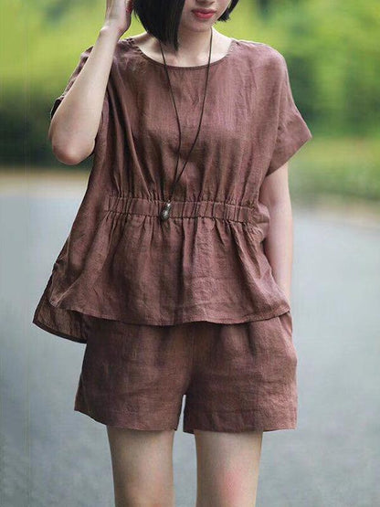 Loose Solid T-Shirt + Wide Leg Shorts Suit
