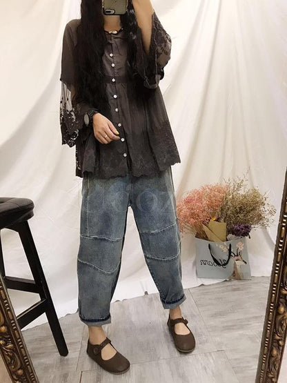 Retro Lace Embroidered Gauze Sleeves Shirt