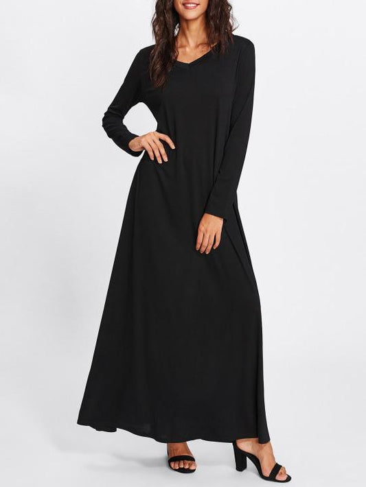 Simple Black Long Sleeves Maxi Dress