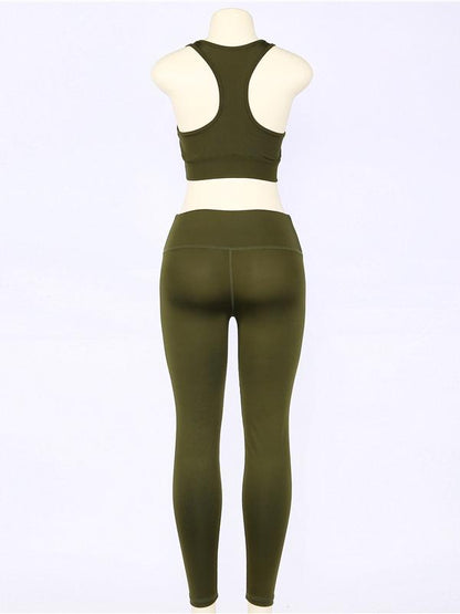 Solid Mid Impact Tanks And Leggings Yoga Suits