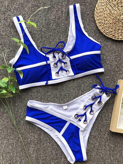Contrast Lattice Bikini Swimsuit