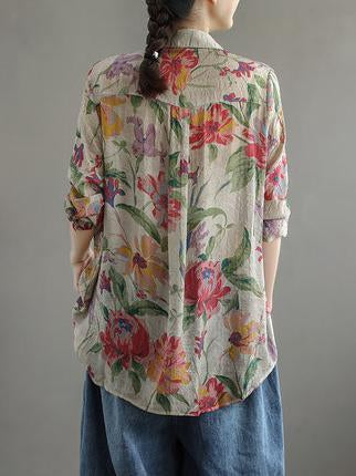 Artistic Retro Floral Lapel Shirt Blouse Tops