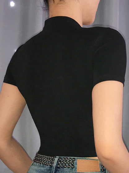 Zipper Cropped Printed Tees
