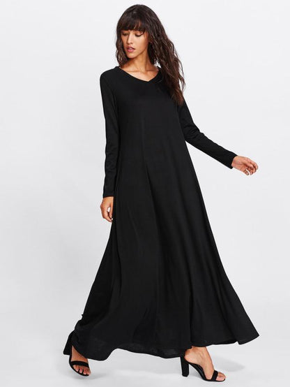 Simple Black Long Sleeves Maxi Dress