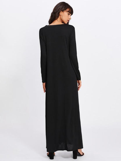 Simple Black Long Sleeves Maxi Dress