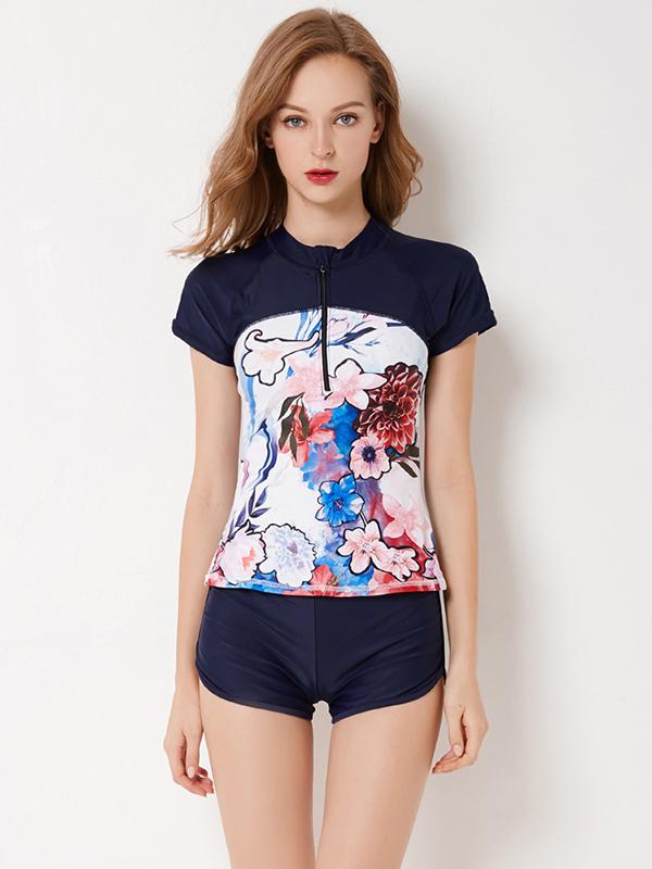 Printed Short Sleeves Plus Size Tankinis