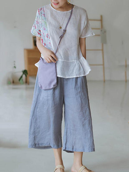 Casual Retro Frog Wide Leg Cropped Trousers