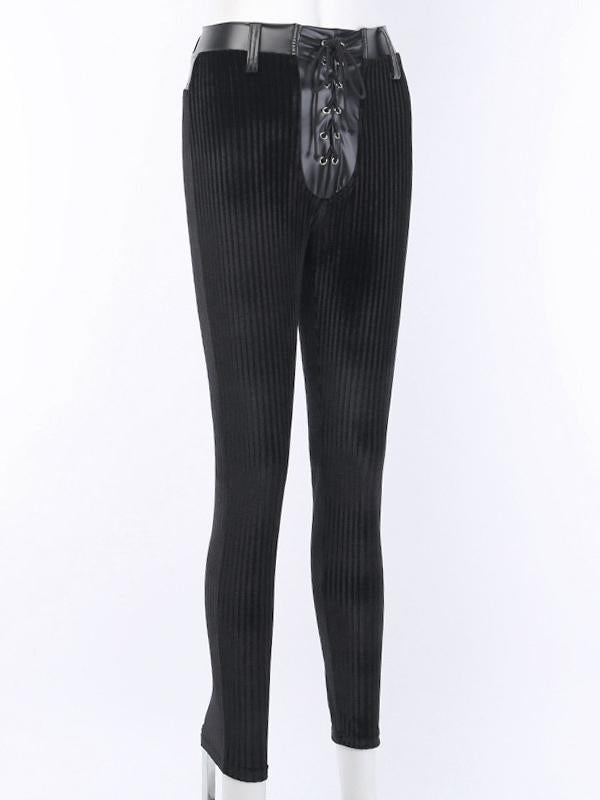 Solid Wrap Split-Joint PU Casual Pants Bottoms