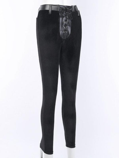 Solid Wrap Split-Joint PU Casual Pants Bottoms