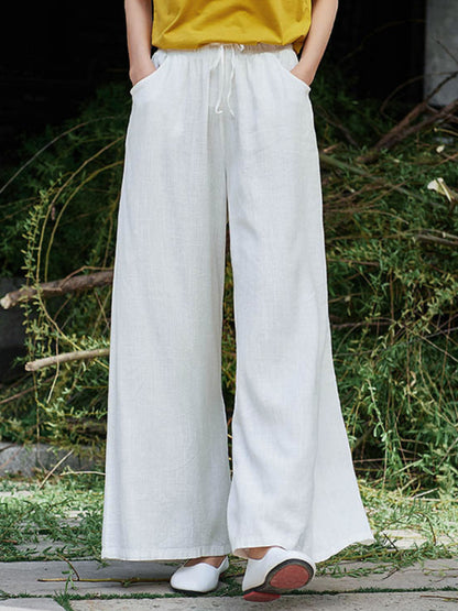 Original Casual Loose Linen Irregular Buttoned V-Neck Long Sleeves T-Shirt Tops&Wide Legs Casual Pants 2 Pieces Set