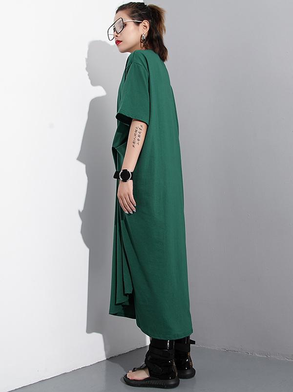 Split-side Solid Loose Cropped T-shirt Midi Dresses