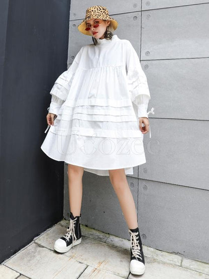 Solid Bowknot Drawstring Falbala Mini Dress