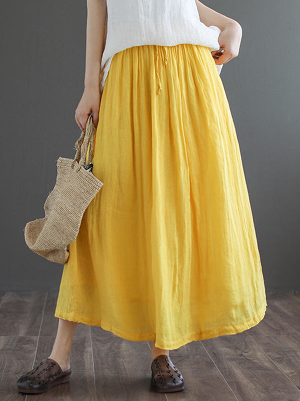 Casual Solid Color Drawstring Empire A-Line Skirt