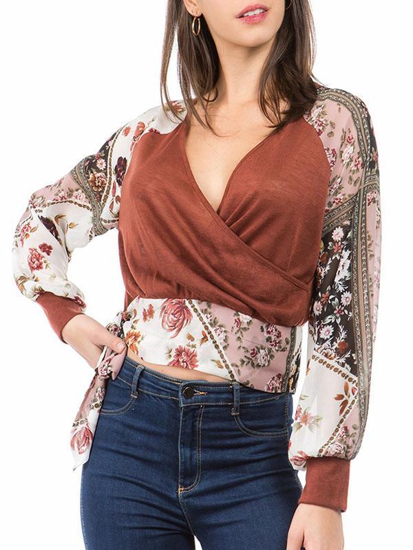 V-Neck Printed Sexy Irregular Fashion Blouse