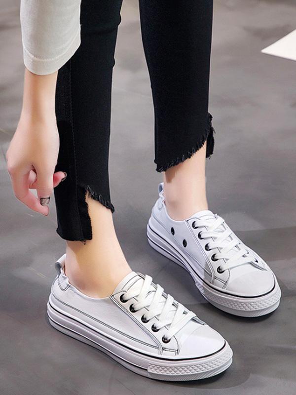 Lace Up Pu Leather Sneakers