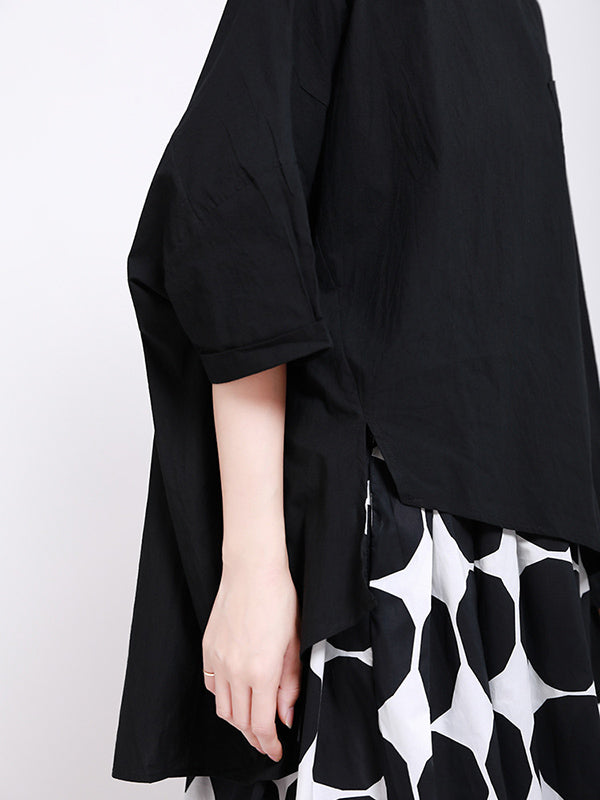 Casual Split-Back Split-Joint With Pocket Solid Color Round-Neck Half Sleeves T-Shirt