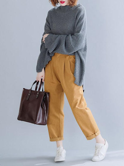 High-neck Cropped Batwing Sleeves Knitting Sweater