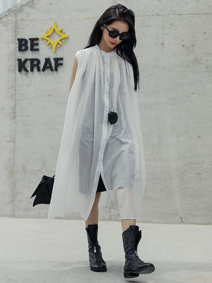 Simple Black Sleeveless See-through Long Dress