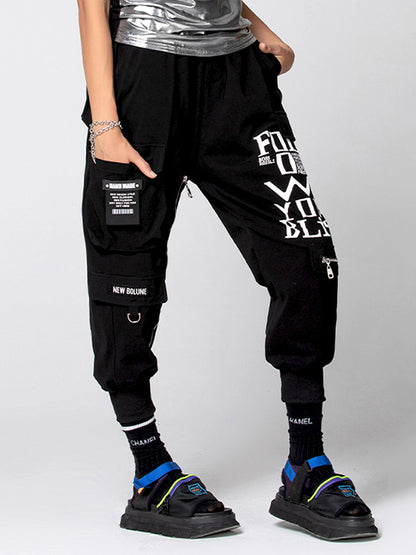 Original Loose Letter Print High Waisted Casual Pants