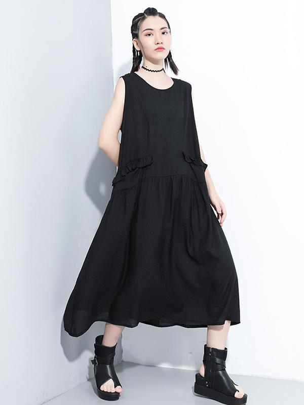 Original Solid Irregularity Sleeveless Dress