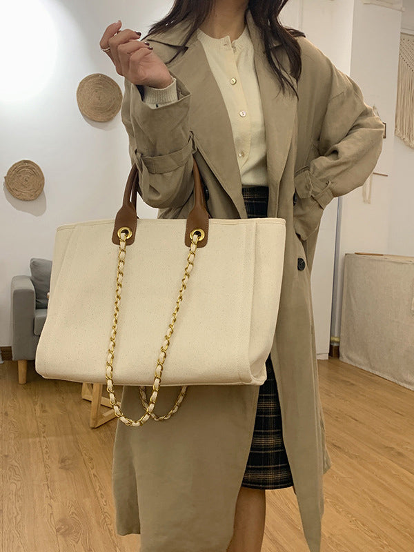 Urban Simple Chic Split-Joint Canvas Tote Bag