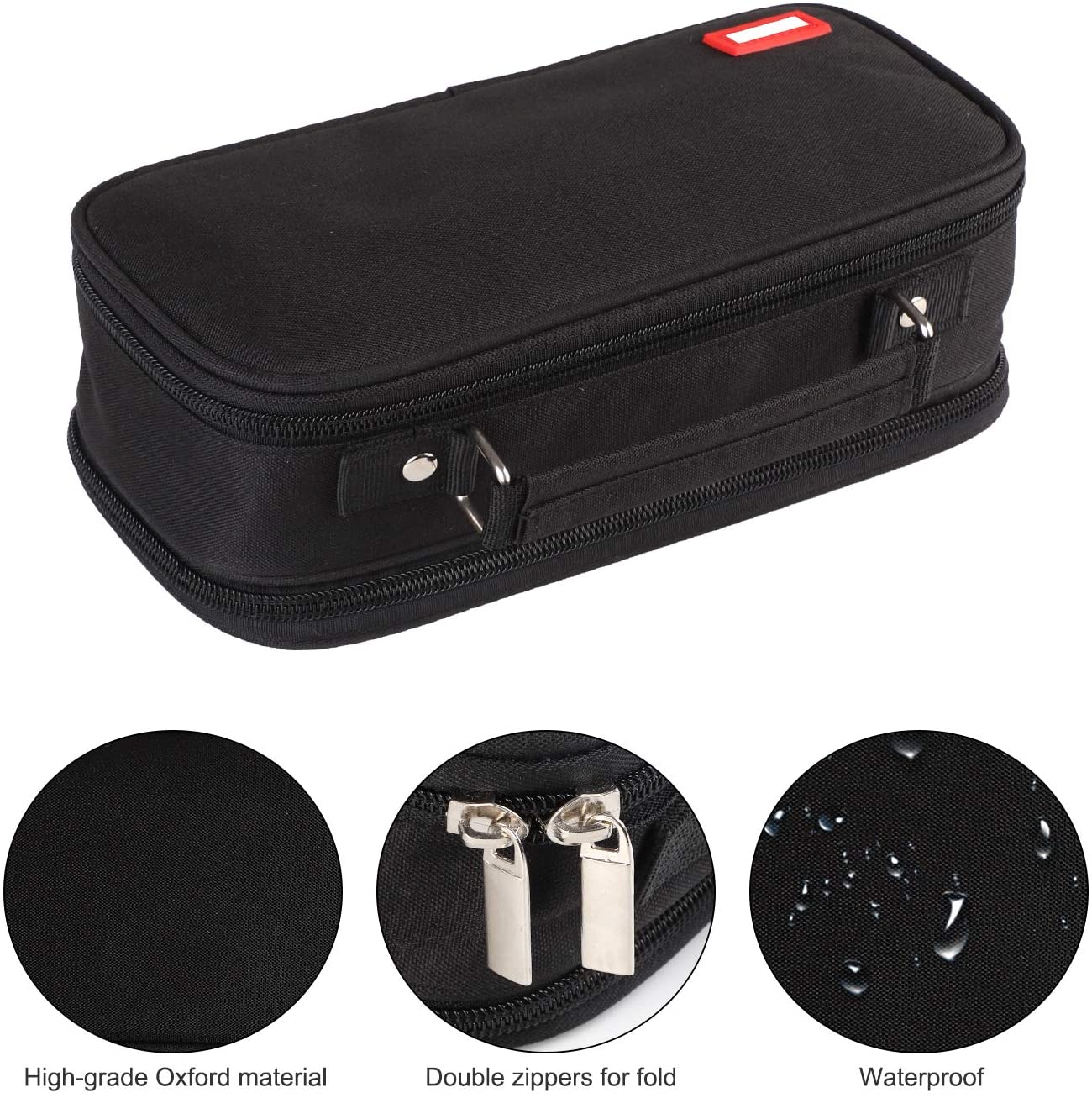 Pencil Pen Case Big Capacity, Multipurpose Foldable Storage Pencil Pouch with 4 Metal Zippers, Bag Holder for School Office Supplies, Cosmetics Travel Accessories (Black)