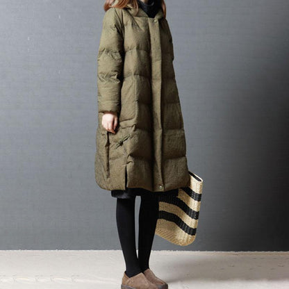Women Autumn Winter Hooded Quilted Chinese Frogs Long Coat