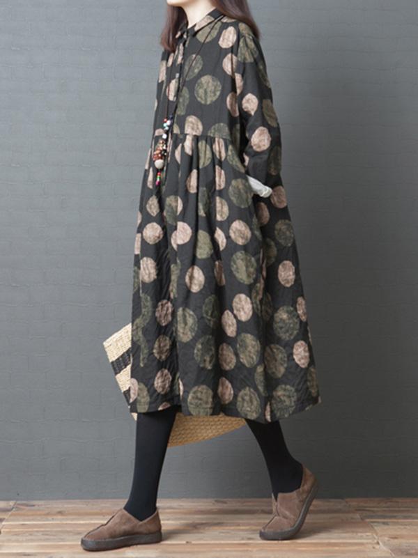 Fashion Big-Dot Printed Loose Plus Size Midi Dresses