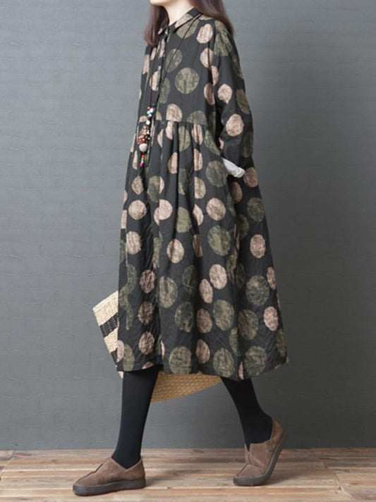 Fashion Big-Dot Printed Loose Plus Size Midi Dresses