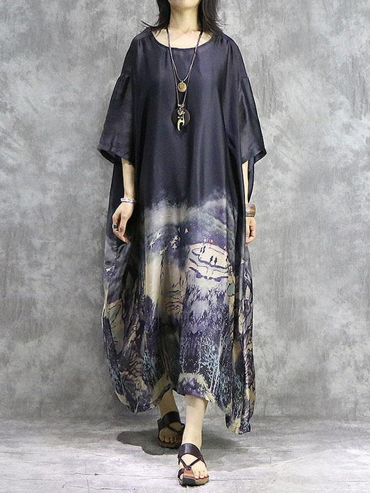Literary Silk Split-joint 2-Pieces Long Dress