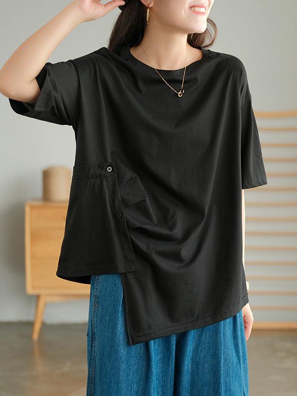 Urban Irregularity Round-Neck T-Shirts Tops