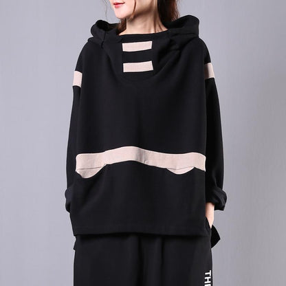 Buykud Literary Contrast Color Casual Loose Hoodie