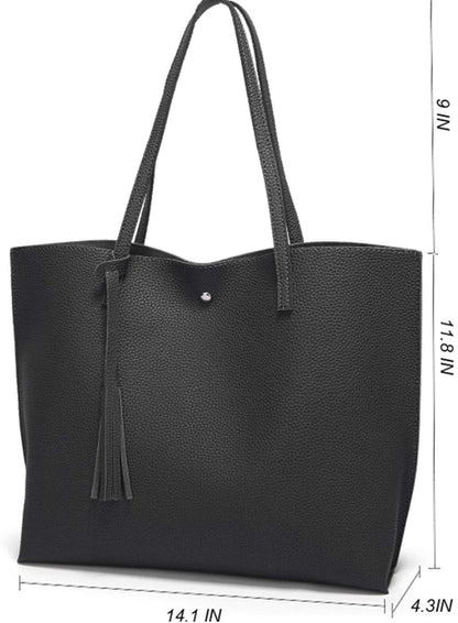 Women's Soft Faux Leather Tote Shoulder Bag from Dreubea, Big Capacity Tassel Handbag