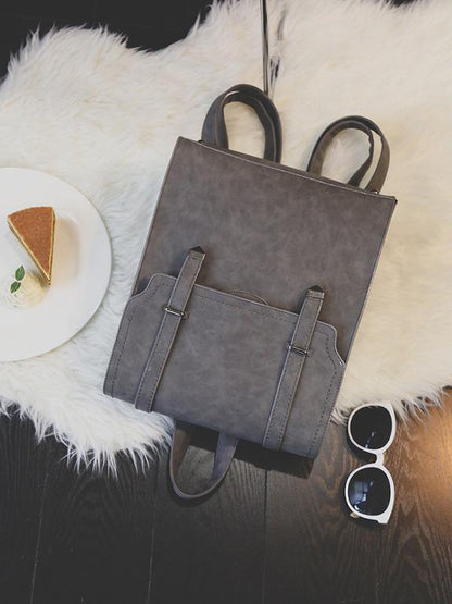 Solid Color Retro Flap Backpack Bag