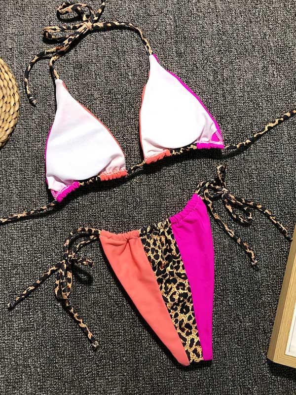 Split-Joint Leopard Lace-Up Bikinis Swimwear