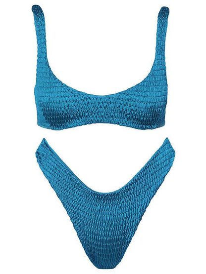 Pleated Sexy Plain Bikinis Swimwear