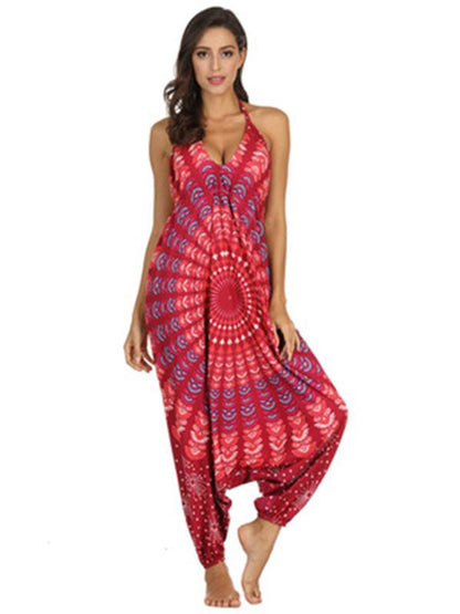 Floral Printed Spagetti-neck Loose Long Jumpsuits