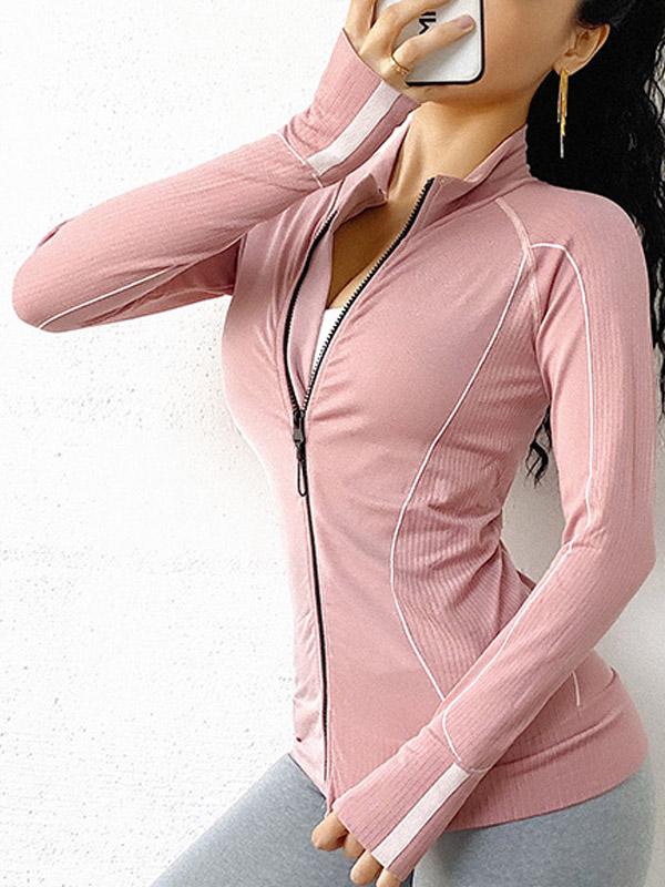 Wrap Long Sleeves Zipper Yoga Tops